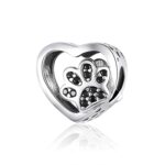 Cuentas de circón negro con cuentas S925 de plata esterlina con estampado de pata de mascota, cuentas de pulsera DIY