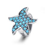 Azul completo diamante estrella de mar con cuentas de plata esterlina S925 cuentas sueltas DIY pulsera cuentas de plata