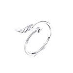 S925 Anillo abierto de alas de ángel de plata esterlina Anillo abierto chapado en oro blanco
