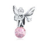 S925 Flor de plata esterlina Hada con cuentas de cristal rosa Circón Cuentas sueltas DIY Pulsera Accesorios