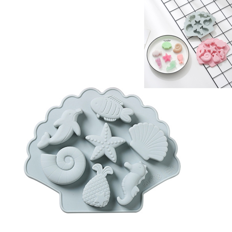 TBD0426870801A.jpg 6 uds 3D creativo organismo oceánico en forma de molde de pastel de silicona para hornear molde de cubitos de hielo de Chocolate, Ocean Organism Shape(Blue) - Imagen 1