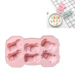 6 uds pastel creativo molde de Chocolate 3D coche de dibujos animados hogar silicona para hornear bandeja de hielo molde, 3D Car Shape(Pink)