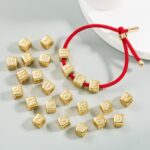 3 uds pulsera de cuentas de letras inglesas latón con microincrustaciones pareja hilo rojo tirar DIY pulsera joyería, W - Imagen 5