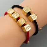 3 uds pulsera de cuentas de letras inglesas latón con microincrustaciones pareja hilo rojo tirar DIY pulsera joyería, X - Imagen 4