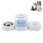 Bebedero automático lavable extraíble transparente para mascotas con caja de comida de acero inoxidable, Single Bowl (Blue)