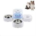 Bebedero automático lavable extraíble transparente para mascotas con caja de comida de acero inoxidable, Double Bowls (Blue)