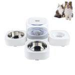 Bebedero automático lavable extraíble transparente para mascotas con caja de comida de acero inoxidable, Double Bowls (Gray)