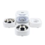 Bebedero automático lavable extraíble transparente para mascotas con caja de comida de acero inoxidable, Double Bowls (Gray) - Imagen 2