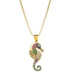 Collar con colgante de caballito de mar de circón colorido con incrustaciones de cobre, cadena de clavícula con personalidad