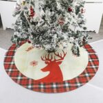 Falda de árbol impresa alce de lino Adornos navideños Decoración de la parte inferior del árbol de Navidad