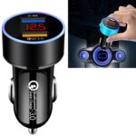 2 uds anillo de aluminio 5V3.1A cargador de coche con pantalla QC3.0 + 3.1A cargador de coche con pantalla Digital Halo multifunción de aleación de aluminio, WMY-C030 (Elegant Black)