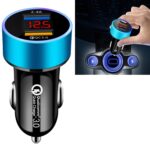 2 uds anillo de aluminio 5V3.1A cargador de coche con pantalla QC3.0 + 3.1A cargador de coche con pantalla Digital Halo multifunción de aleación de aluminio, WMY-C030 (Sapphire Blue)