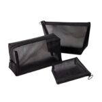 Bolsa de cosméticos de malla transparente negra, bolsa de almacenamiento de cosméticos de viaje de gran capacidad de tres piezas, Three-piece Storage Bag