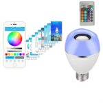 E27 LED Bombilla de música Luz de despertador con control remoto colorido inteligente, APP+Remote Control