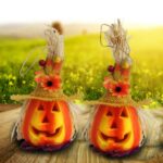2 piezas de decoración de barra de espuma brillante hueca con linterna de calabaza de Halloween, Yellow Hat, Green Hat