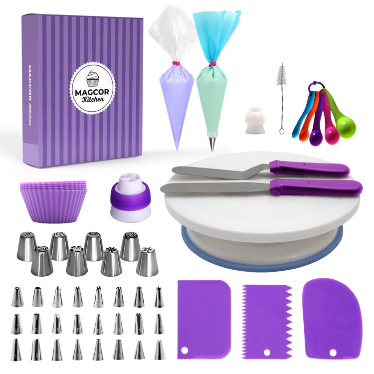 TBD0461792701.jpg Juego de plato giratorio para pasteles, mesa decorativa, boca, bolsa de silicona, combinación DIY para hornear, 60 PCS/Set - Imagen 1