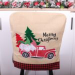 Funda de asiento de decoración navideña, funda de asiento para el hogar artesanal de lino, Santa Slaus Car - Imagen 2