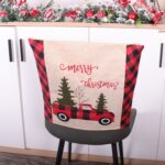 Funda de asiento de decoración navideña, funda de asiento para el hogar artesanal de lino, Plaid Car - Imagen 2