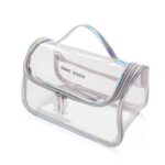 Bolsa de cosméticos transparente impermeable de viaje de 2 uds bolsa de almacenamiento de lavado multifuncional antiarrugas y sin olores, Silver Gray Square