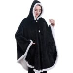Manta tipo chal suave y cálida de franela de color sólido, Black
