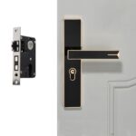 Cerradura de puerta Interior de aleación de aluminio magnética fuerte silenciosa, cerradura de manija de Hardware para dormitorio, Black Gold Small 50 Lock Body
