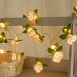 Flor rosa con pilas luces de hadas boda hogar fiesta de cumpleaños guirnalda decoración lámpara de cadena