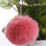 Llavero sencillo con pompón y bola de piel, llavero con pompón, piel de conejo Artificial, llaveros de animales para mujer, llavero para bolso de coche