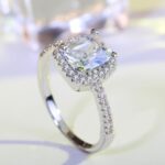 Anillo de circonita plateada de cristal cúbico grande a la moda, regalo de fiesta, joyería de boda, 6 - Imagen 2
