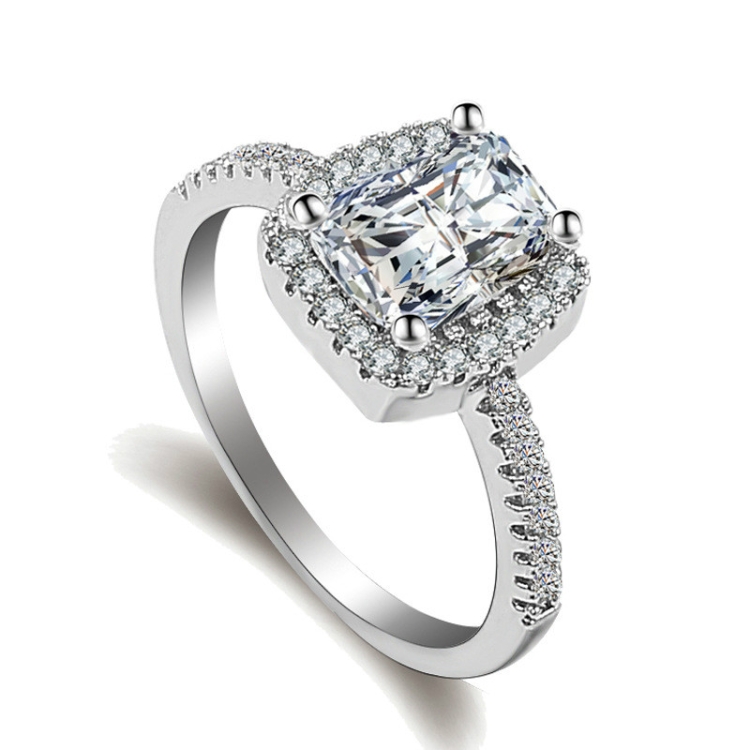 TBD049246304.jpg Anillo de circonita plateada de cristal cúbico grande a la moda, regalo de fiesta, joyería de boda, 8 - Imagen 1