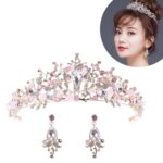 Coronas nupciales de perlas de oro rosa de lujo, Tiara hecha a mano, diadema de novia, diadema de cristal para boda, corona de Reina, accesorios para el cabello de boda, Pearl Crown Pink