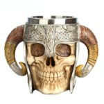 Taza de calavera de acero inoxidable, taza de café, cerveza, Guerrero con cuernos de Ram, taza de té, Bar de Halloween, regalo para beber, 501-600ml