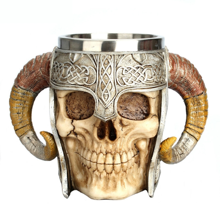 TBD050790601.jpg Taza de calavera de acero inoxidable, taza de café, cerveza, Guerrero con cuernos de Ram, taza de té, Bar de Halloween, regalo para beber, 501-600ml - Imagen 1