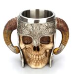 Taza de calavera de acero inoxidable, taza de café, cerveza, Guerrero con cuernos de Ram, taza de té, Bar de Halloween, regalo para beber, 501-600ml - Imagen 2