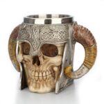 Taza de calavera de acero inoxidable, taza de café, cerveza, Guerrero con cuernos de Ram, taza de té, Bar de Halloween, regalo para beber, 501-600ml - Imagen 4