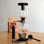 Cafetera con sifón clásica, tetera con sifón de vidrio con mango negro para 5 personas, tamaño: 37,5 x 11,3 cm, Coffee Pot with Handle