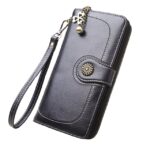 Monederos Vintage con botones para teléfono, carteras para mujer, monedero Retro de cuero de marca, Cremallera larga para mujer, cartera con tarjetero