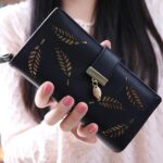 Monedero largo con hojas huecas doradas, tarjeteros, cartera para mujer