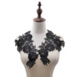 1 par de accesorios de ropa de bricolaje con cuello bordado de flores huecas tridimensionales, tamaño unilateral: aproximadamente 30 x 18 cm, Black - Imagen 2