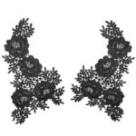 1 par de accesorios de ropa de bricolaje con cuello bordado de flores huecas tridimensionales, tamaño unilateral: aproximadamente 30 x 18 cm, Black - Imagen 3