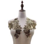 1 par de accesorios de ropa de bricolaje con cuello bordado de flores huecas tridimensionales, tamaño unilateral: aproximadamente 30 x 18 cm, Gold - Imagen 2