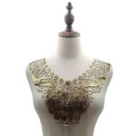 Collar bordado de flores de mariposa de encaje Collar falso hueco tridimensional de flores Accesorios de ropa de bricolaje, Tamaño: 36 x 30 cm, Gold