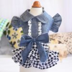 Ropa para mascotas Falda de otoño e invierno Falda fina para perros Falda vaquera con lazo de princesa para perros pequeños, S - Imagen 3