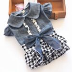 Ropa para mascotas Falda de otoño e invierno Falda fina para perros Falda vaquera con lazo de princesa para perros pequeños, M - Imagen 2