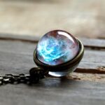 Colgante de galaxia collar estrellado cósmico solar globo de cristal de doble cara