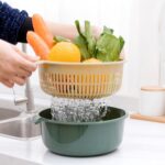Cesta de drenaje de frutas y verduras hueca de doble capa, cesta de lavado de verduras de plástico para el hogar, 10 Uds., Large