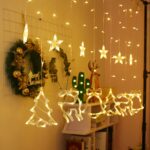 Luces de cortina LED Decoración navideña Luces de cadena de campana y ciervo, 220V EU Plug