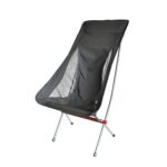 Silla plegable portátil para exteriores, silla de playa ultraligera de aleación de aluminio con forma de luna para acampar, Black Surface-Red Background