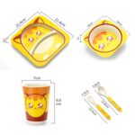 Juego de vajilla para bebé, tenedor de dibujos animados, platos de alimentación para niños, utensilios, tazón de fibra de bambú Natural con taza, plato y cuchara - Imagen 3