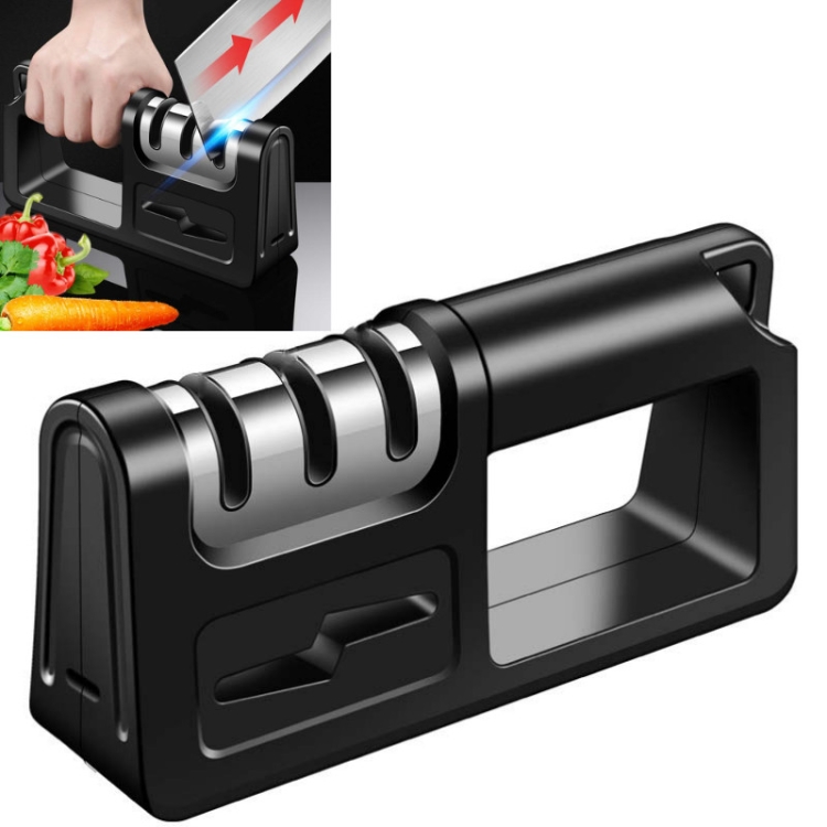 TBD0537380101.jpg Afilador de cocina de tres etapas, multifunción, tijeras para cuchillos de cocina, piedra para afilar, 2 uds., Ordinary Cutter Head Black - Imagen 1