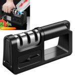 Afilador de cocina de tres etapas, multifunción, tijeras para cuchillos de cocina, piedra para afilar, 2 uds., Diamond Cutter Head Black